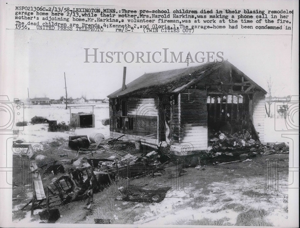 1958 Press Photo Remains of preschool after fire - nea81122 - Historic Images