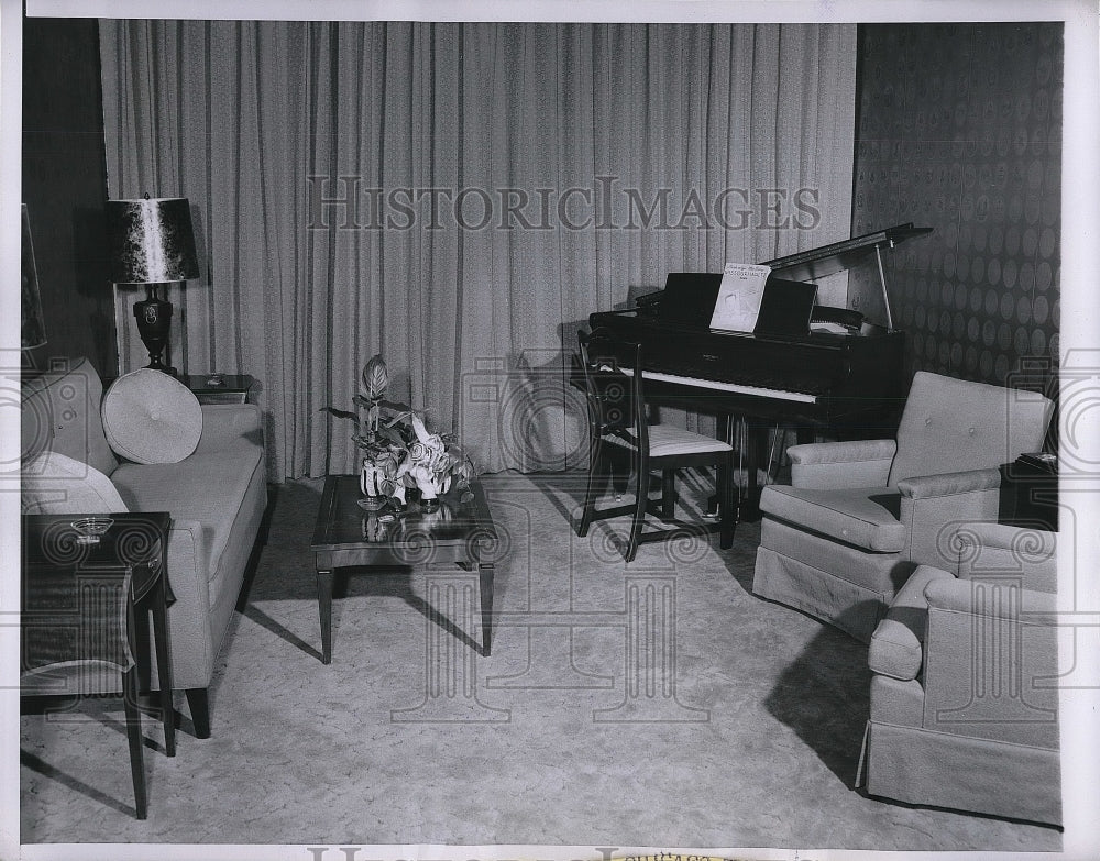 1956 Press Photo Room in Suite at Sheraton-Blackstone Hotel for Harry Truman - Historic Images