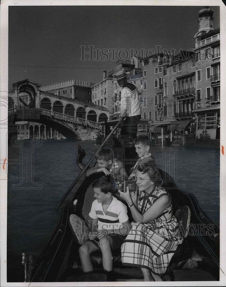 1966 American Woman &amp; Her Children Enjoy Gondola Ride  - Historic Images