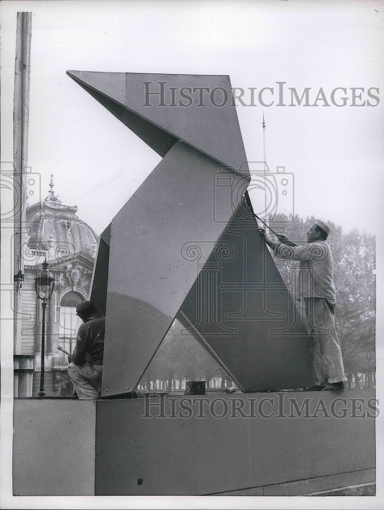 1956 Workmen Standing In Front Of Paris Grand Palais In Paris - Historic Images