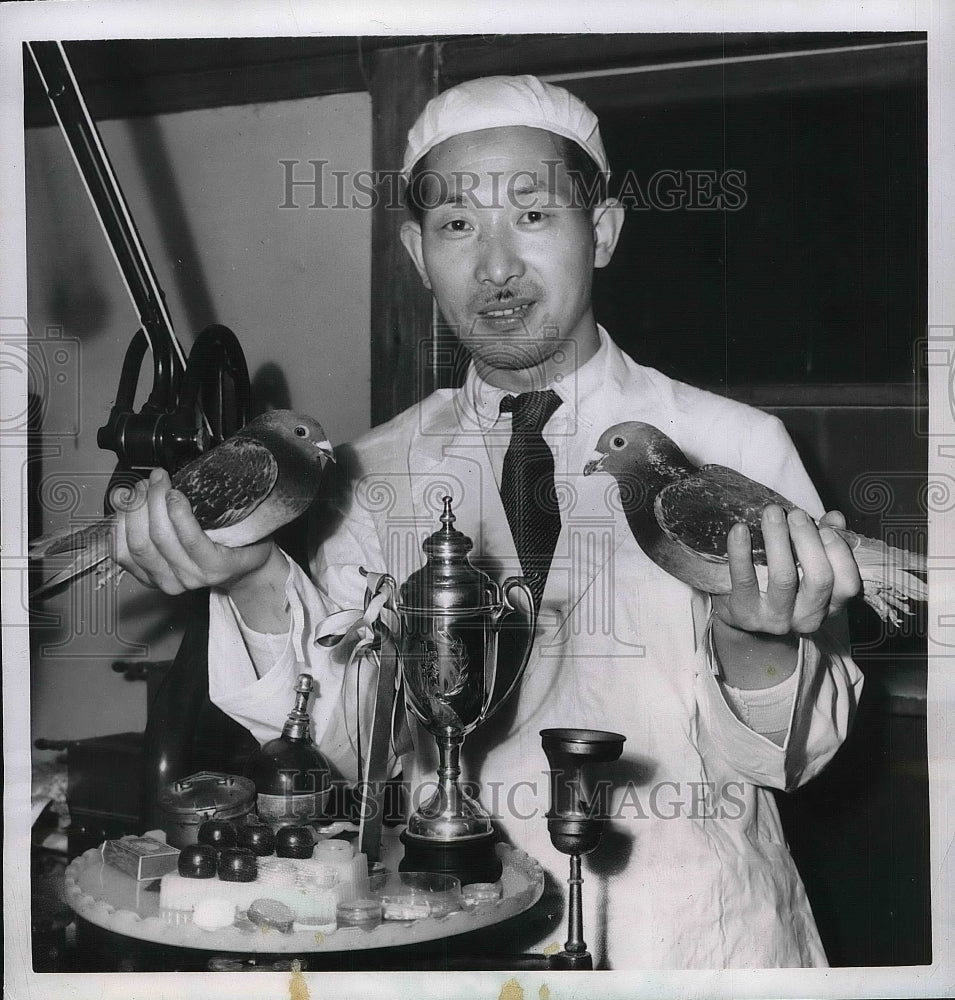 1950 Dentist Hiroshi Someya Of Tokyo Holding Pigeons  - Historic Images