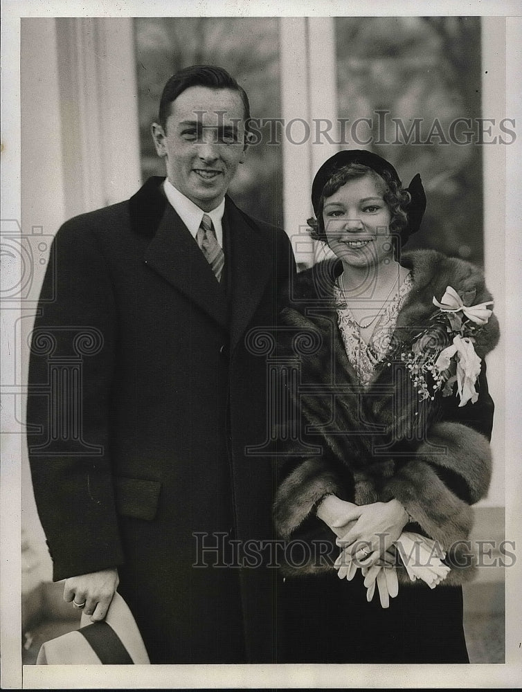 1931 Press Photo Ned Wayburn, Jr., son of well-known dancing teacher, with bride - Historic Images