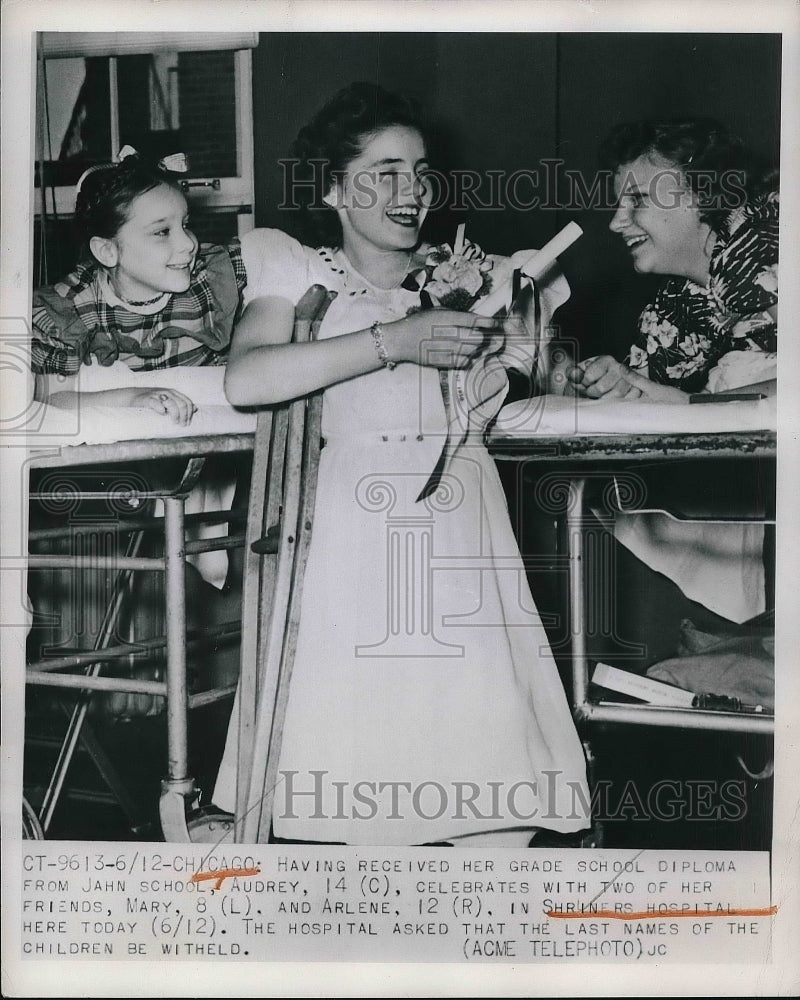 1950 Chicago Aucrey Shiriners Hospital Grade school diploma - Historic Images