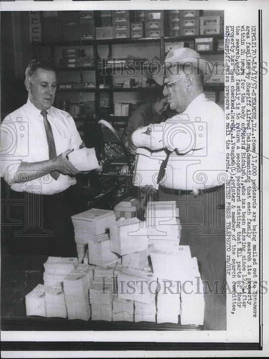 1957 17,000 Postcards mailed Sheriff ALfred Desiz Body search - Historic Images