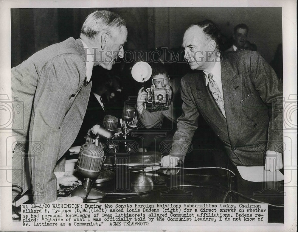 1950 Press Photo Millard E. Tydings Confers with Louis Budenz Subcommittee Meet-Historic Images