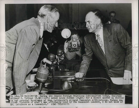 1950 Press Photo Millard E. Tydings Confers with Louis Budenz Subcommittee Meet-Historic Images