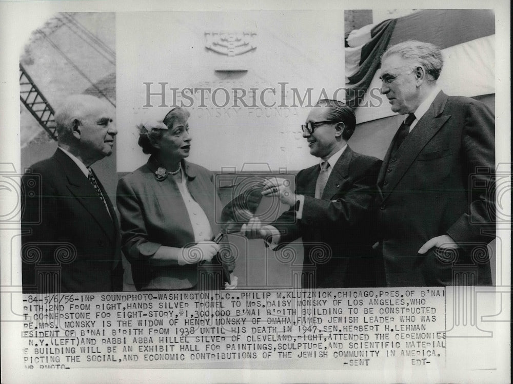 1956 Philip Klutznick, Mrs. Daisy Monsky, Sen. Herbert Lehma - Historic Images
