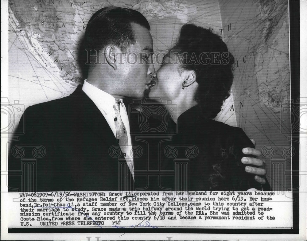 1956 Press Photo Grace Li is Reunited with Husband Dr. Pei-Chao Li of NYCC - Historic Images