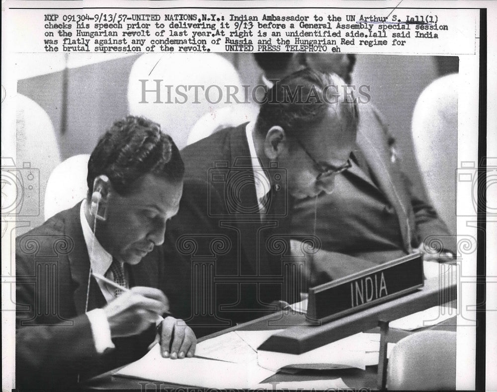 1957 Indian Ambassador Arthur Iall at general assembly  - Historic Images