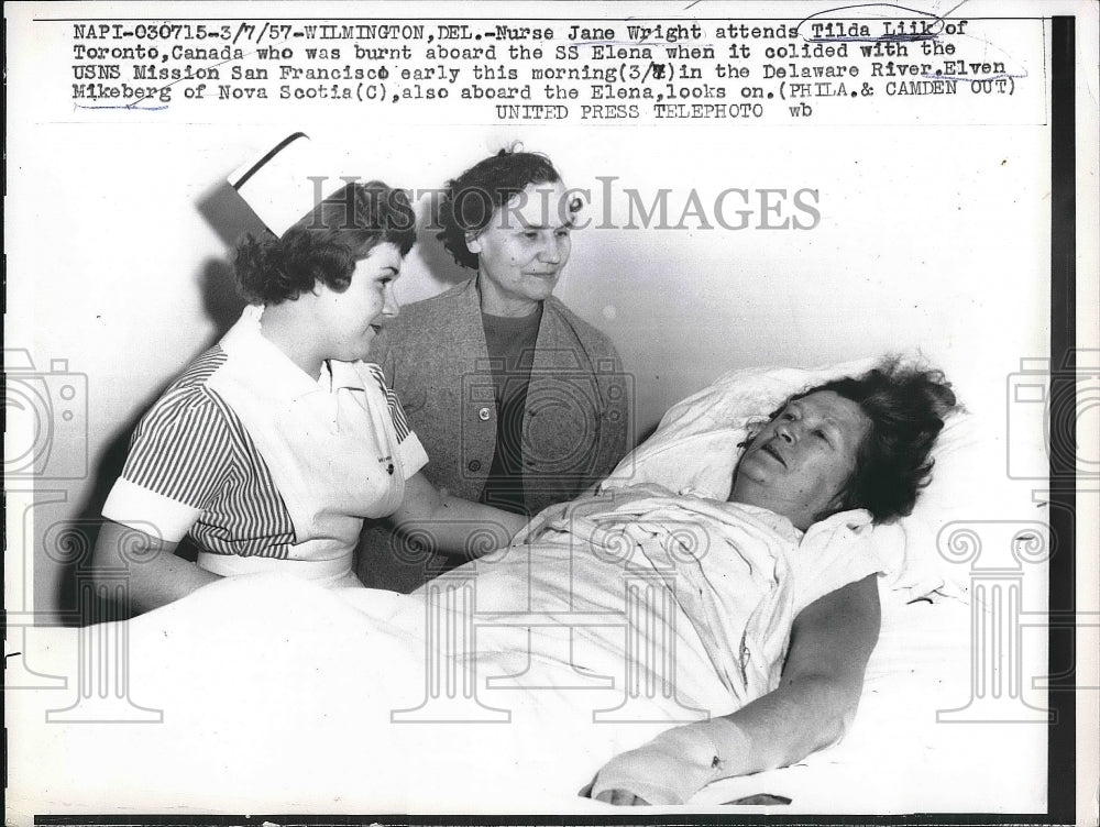 1957 Press Photo Nurse Jane Wright with Tilda Liik and Elven Mikeberg-Historic Images