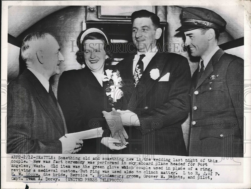 1952 Grover Heintz Marries Bernice Brindamour on Airplane - Historic Images