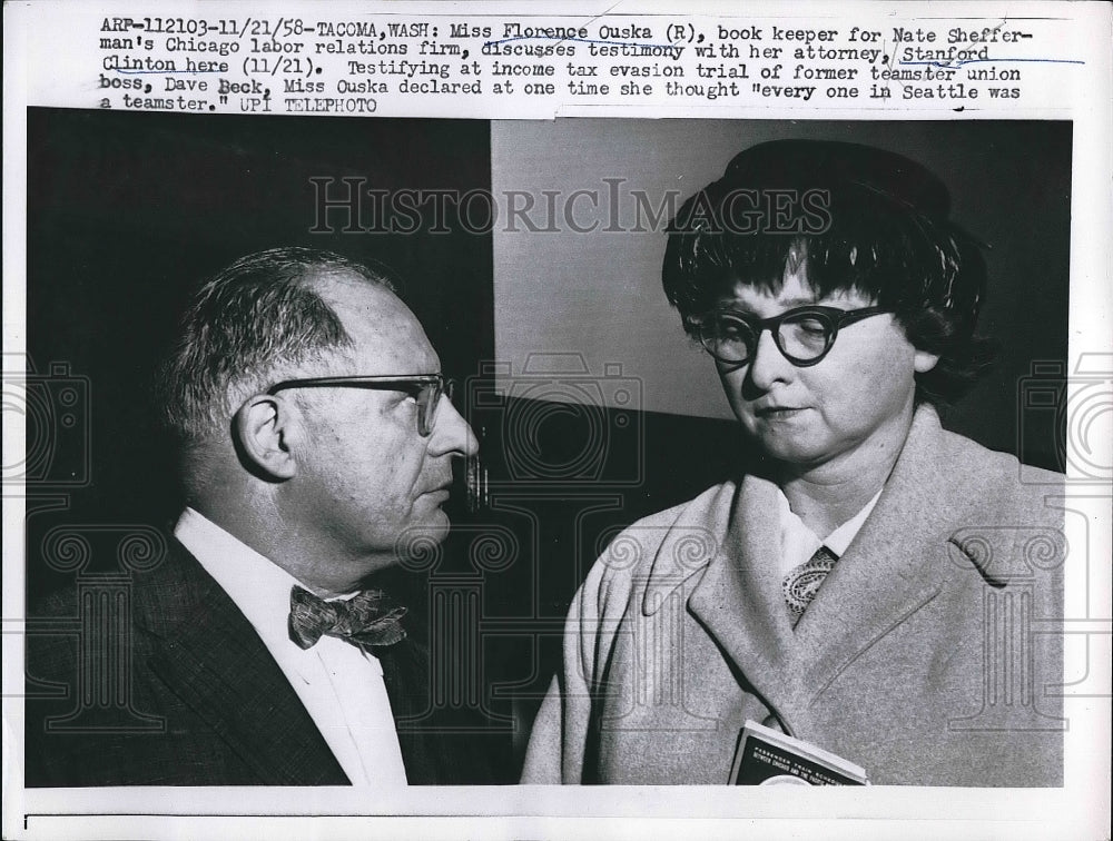 1958 Miss Florence Ouska and attorney Stanford Clinton  - Historic Images