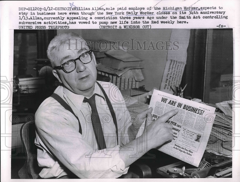 1958 William Allan.Sole Pain employee of Michigan worker. - Historic Images