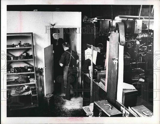 Press Photo Derm Metal Product Co. workers in the plant - nea82063 - Historic Images
