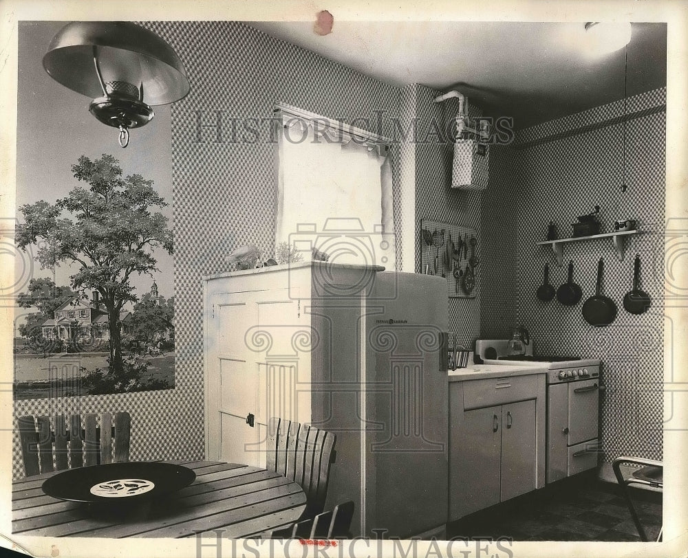 1958 Model of Kitchen with Wallpaper  - Historic Images