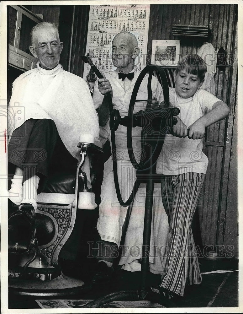 1972 Boy Cranking Wheel for Hair Clippers Used by Billy Lawrence - Historic Images