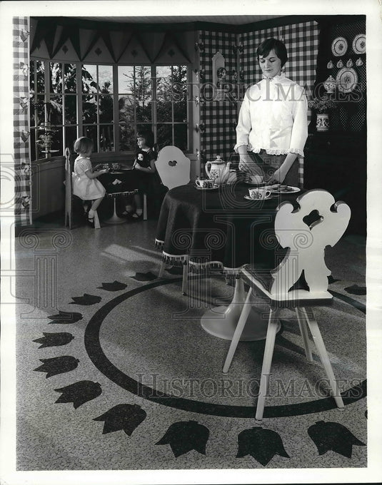 1963 Model Kitchen with New Durable Vinyl Flooring Design - Historic Images
