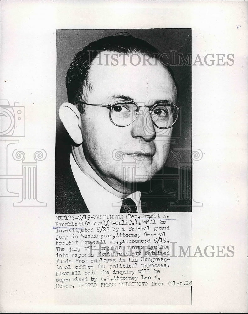 1953 Press Photo Representative Ernest K. Bramblett to be Investigated - Historic Images