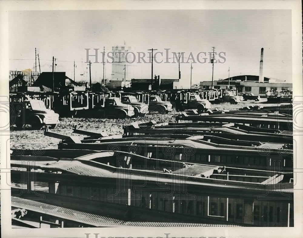 1950 Press Photo Trucks sit idle during Plymouth strike - nea82720 - Historic Images