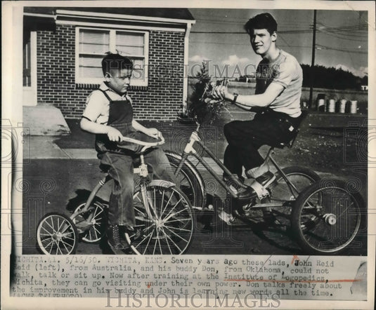1950 John Reid cured by Institute of Logopedics of paralysis - Historic Images