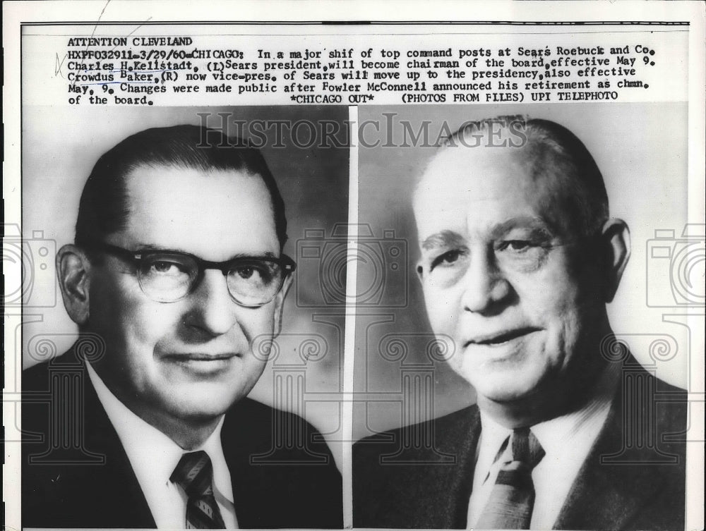 1960 Press Photo CHarles Kellstadt and Crowdus Baker CEO of Sears Roebuck & Co. - Historic Images