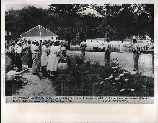 1951 Georgia State troopers holding back picketers  - Historic Images