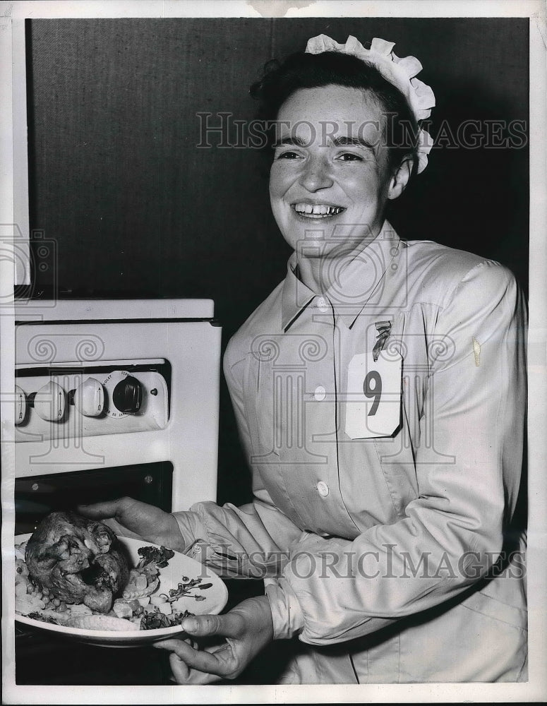 1956 Press Photo Paulette Lavaud wins Ideal Housewife in Paris - nea83207 - Historic Images