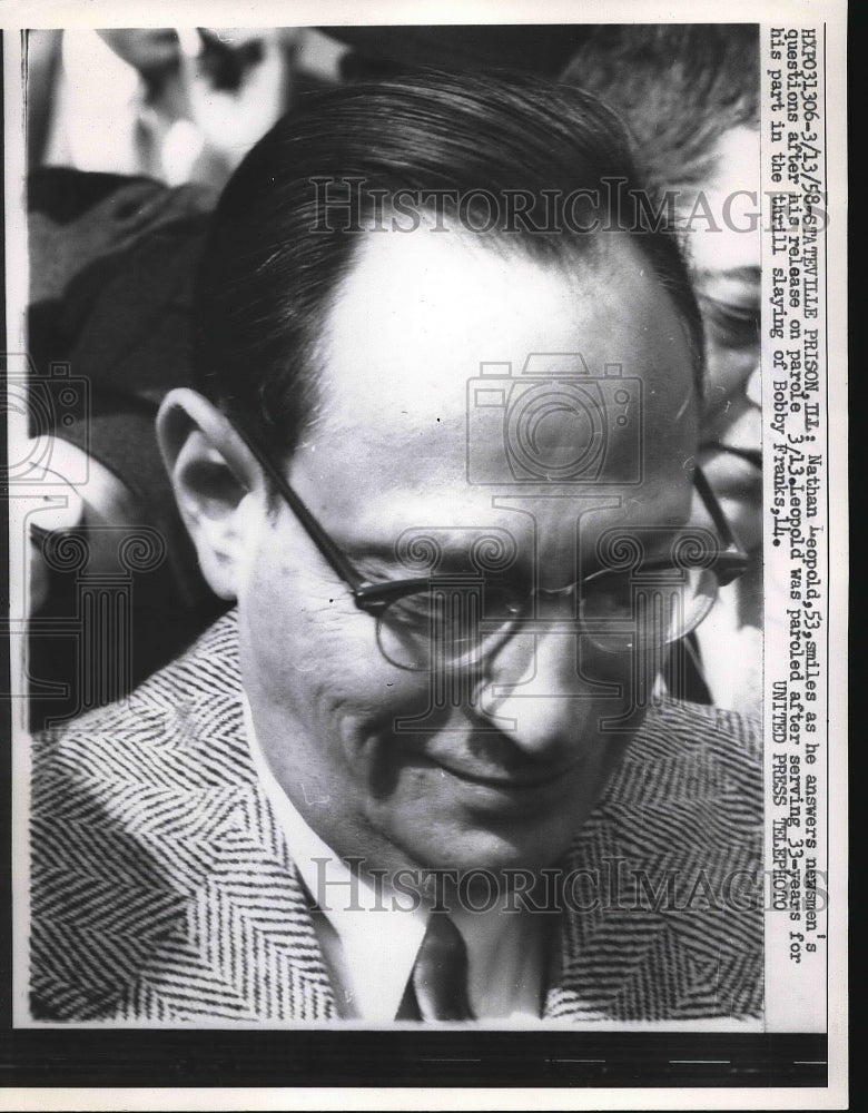 1958 Stateville Prison, Ill Nathan Leopold released after 33 yrs - Historic Images