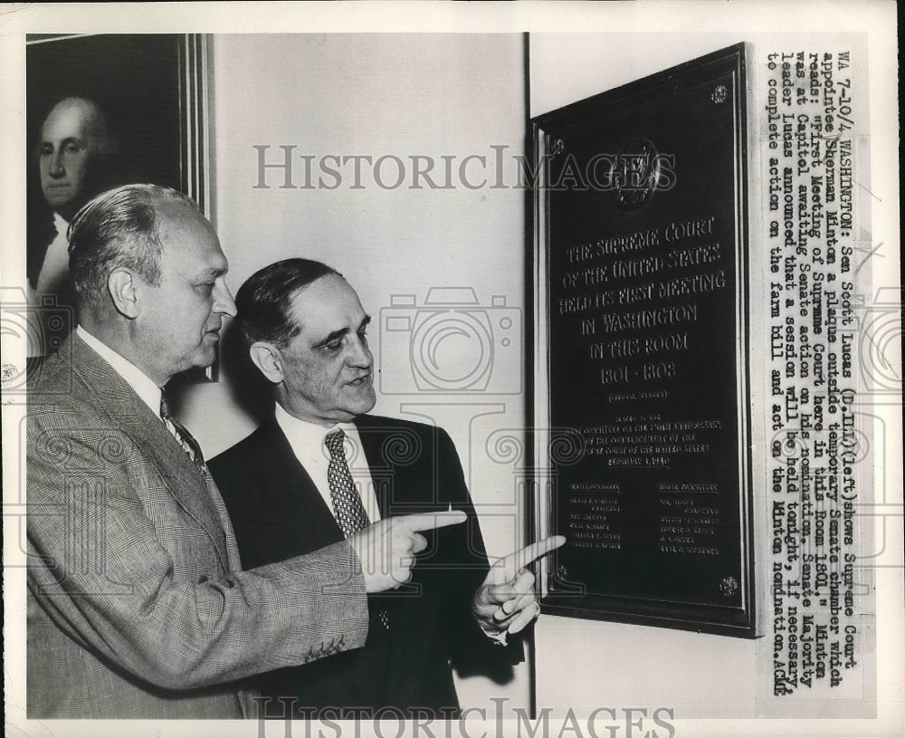 1949 Senator Scott Lucas Showing First Meeting Plaque to Appointee - Historic Images