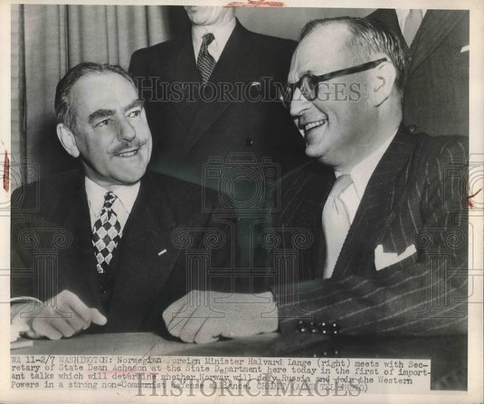 1949 Norwegian Minister Halvard Lange & US Sec of State D Axheson - Historic Images