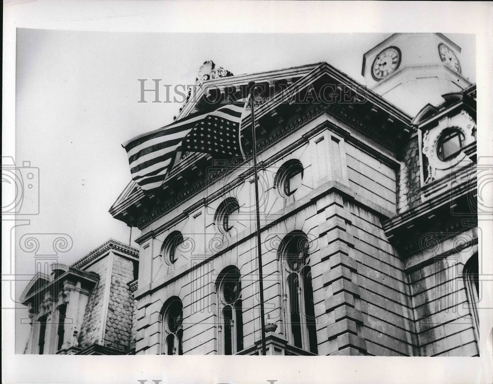 1955 Old Chicago County Courthouse Exterior Flag Upside Down - Historic Images