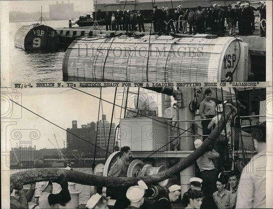 1969 Crew with Pontoon Ready for Loading onto Sagamore  - Historic Images