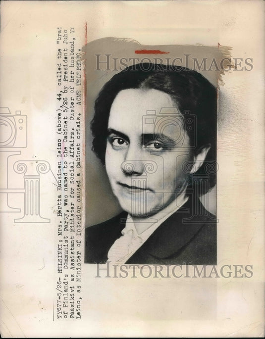 1948 Leader in Finland's Communist Party Hertta Kuusinen Leino - Historic Images