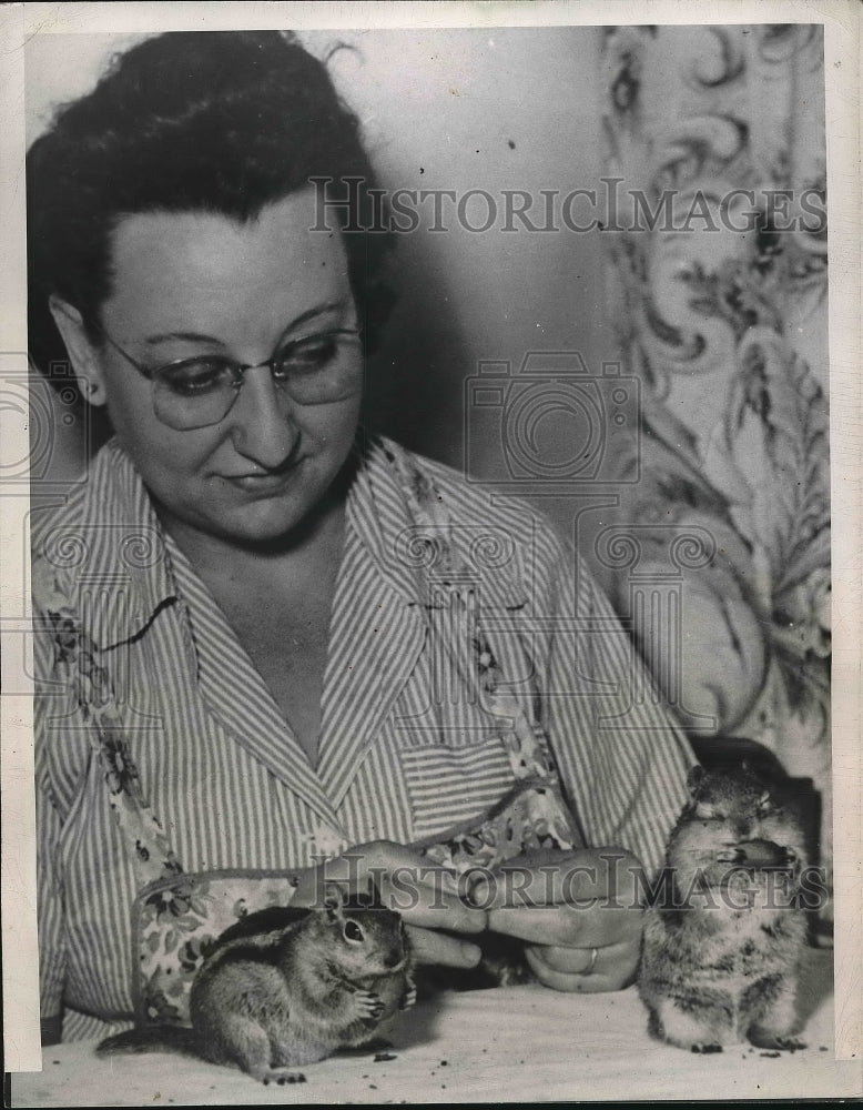 1947 Mrs. C.M. Laizure With Two Rocky Mountain Chipmunks  - Historic Images