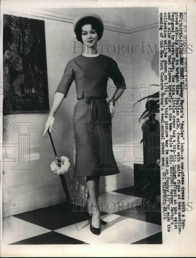 1962 Two piece dress by Harvey Barin&#39;s Designed by Karen Stark. - Historic Images