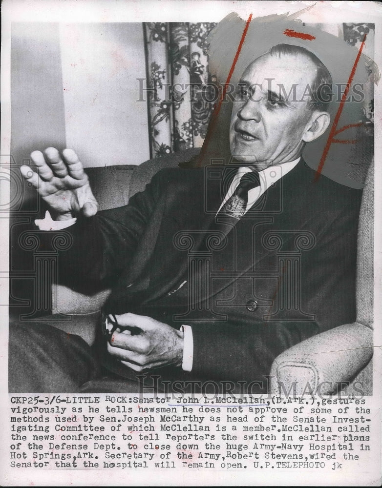 1954 Sen. John McClellan disapproves of Sen. McCarthy's methods - Historic Images
