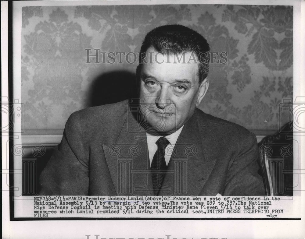 1954 Press Photo Joseph Laniel Of France Won Vote Of Confidence - nea83776 - Historic Images