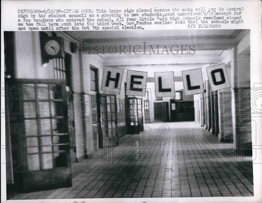 1958 Press Photo A welcome sign at Central high school - nea83841 - Historic Images