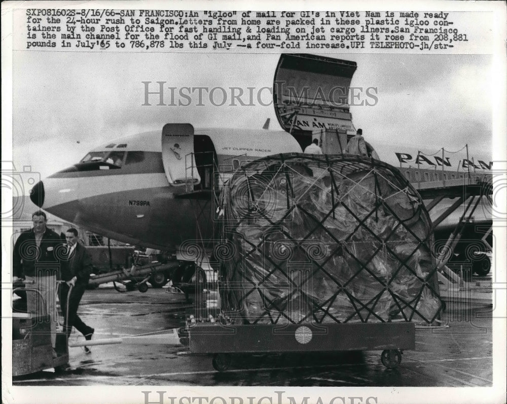 1966 Press Photo Baggage being loaded onto airplane in San Francisco - nea83908 - Historic Images