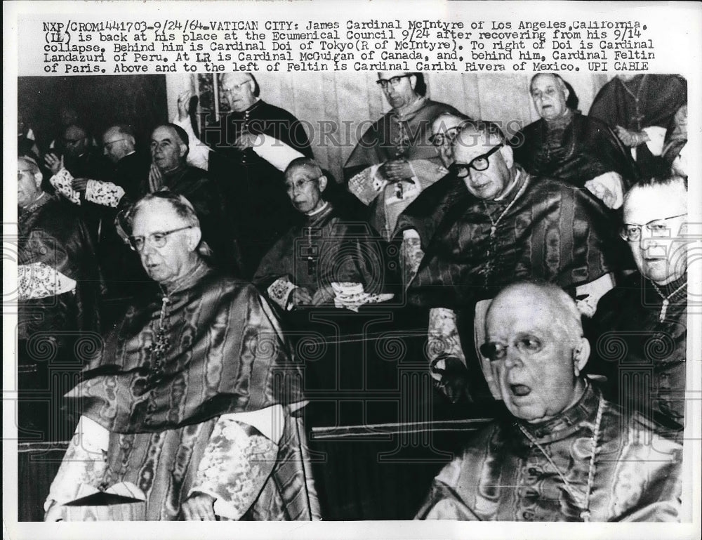 1964 James Cardinal McIntyre with Cardinals Doi and Feltin - Historic Images