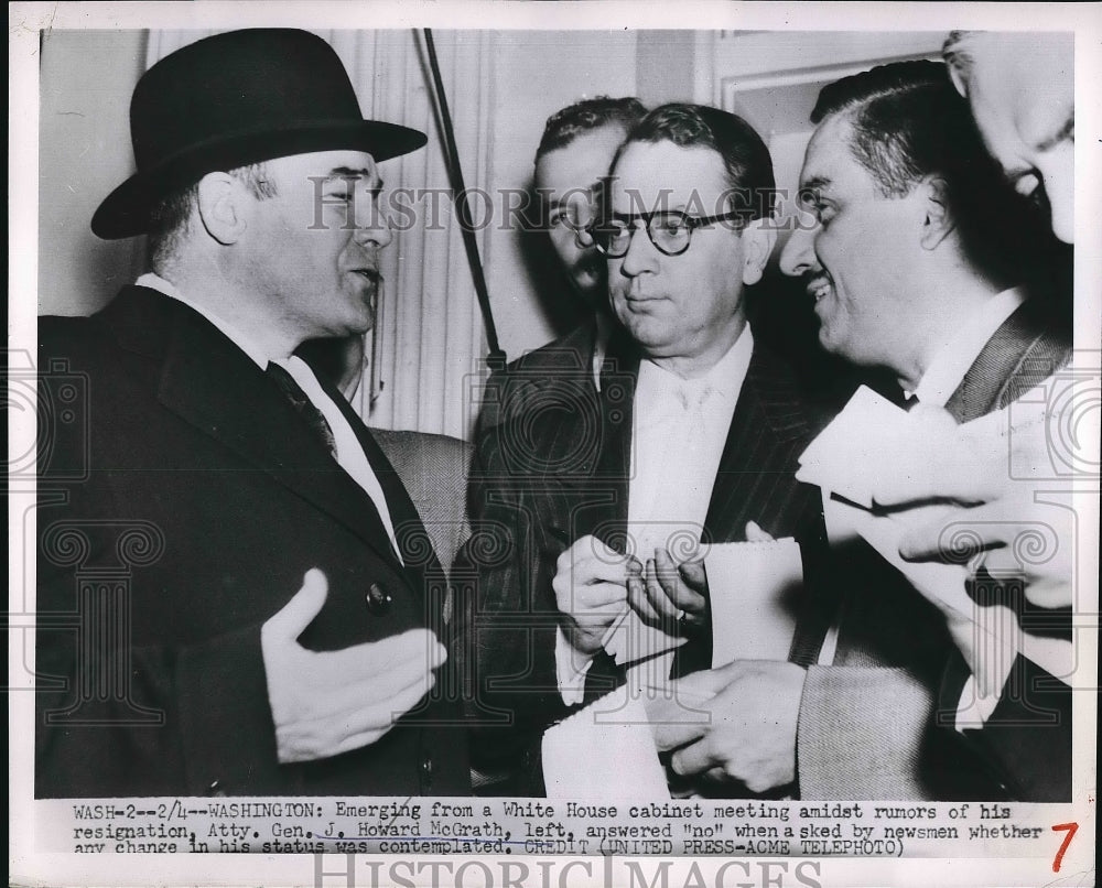1952 Atty. Gen. Howard McGrath speaking to reporters  - Historic Images