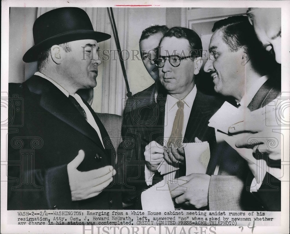 1952 Press Photo Atty. Gen. J Howard McGrath after press conference - nea84001 - Historic Images