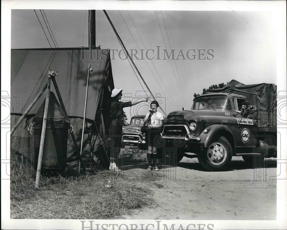 1956 Two Girl Scout members dispatching truck  - Historic Images