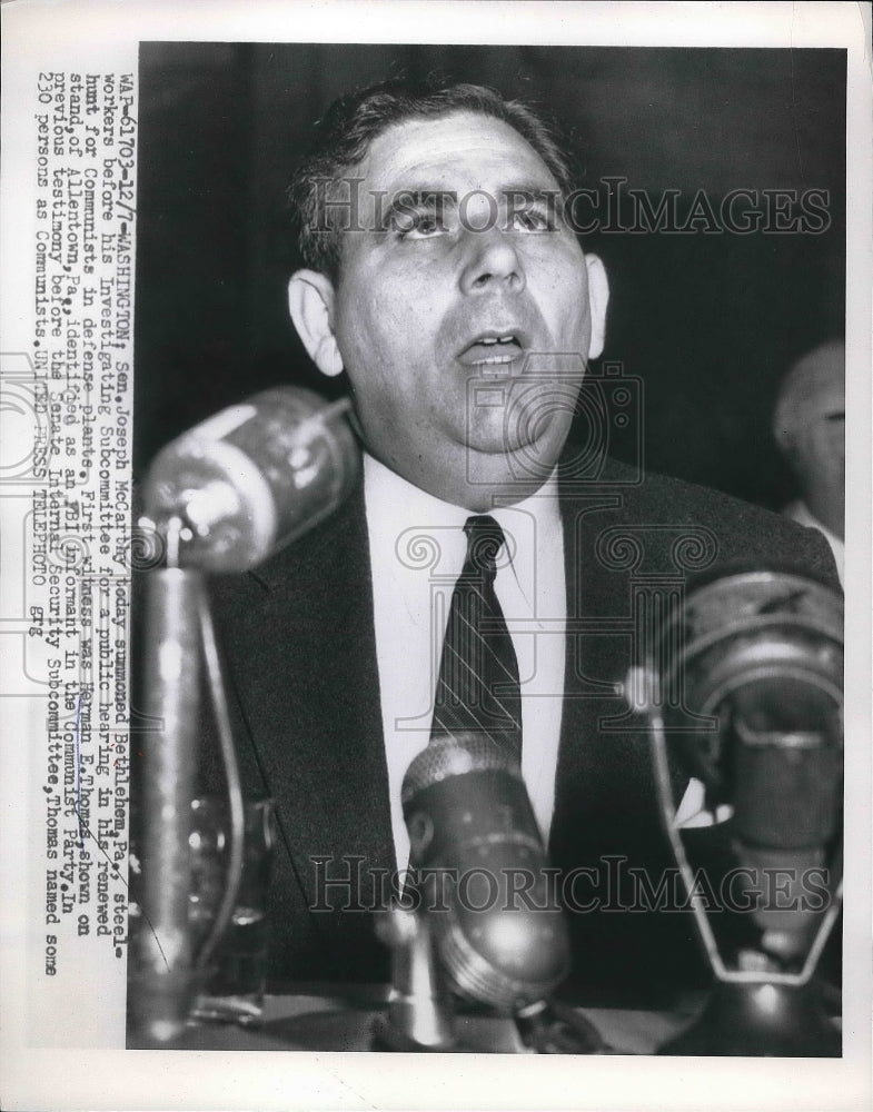 Sen. Joseph McCarthy at investigation subcommittee  - Historic Images