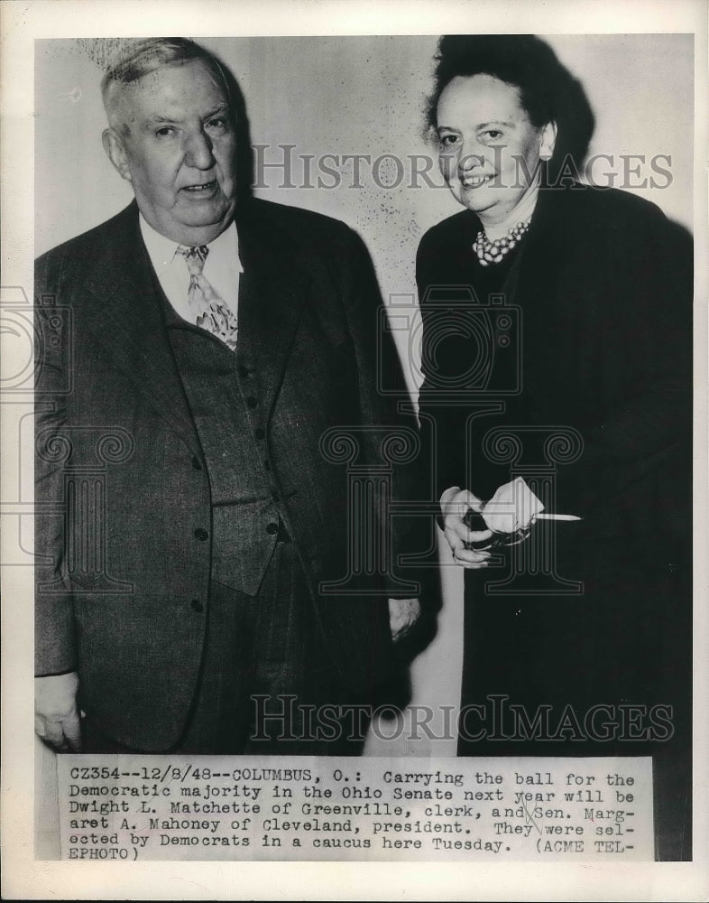 1948 Press Photo Dwight Matchette and Sen. Margaret Mahoney - Historic Images