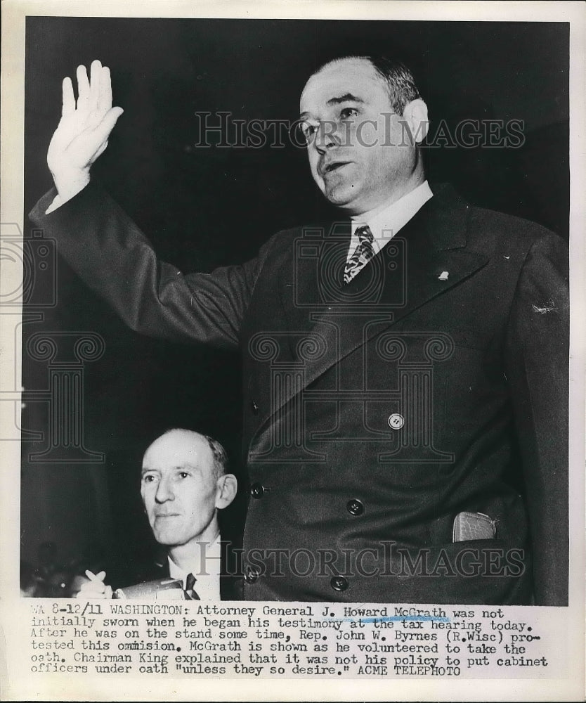1951 Atty. Gen. J Howard McGrath at tax hearing  - Historic Images