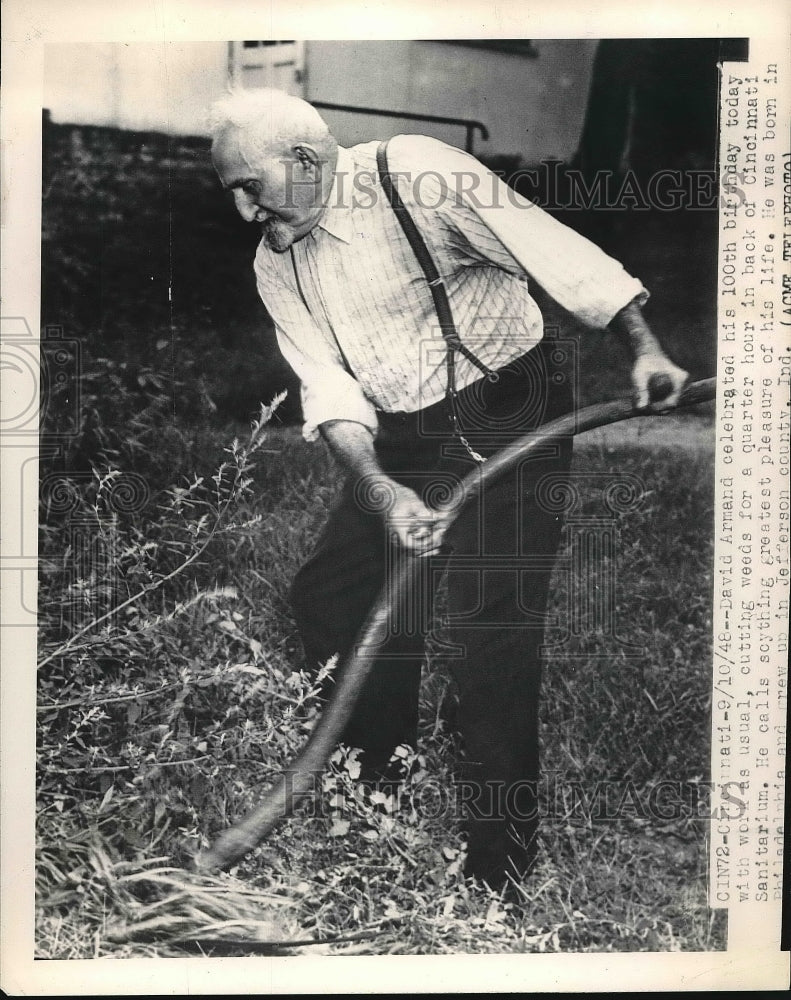 1948 Press Photo David Armand after his hundredth birthday - Historic Images