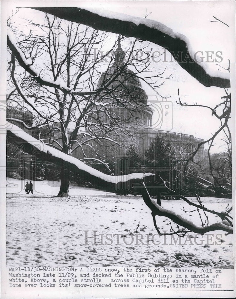 1952 Decked of the Capitol Hill in a mantle of Snow in Washington. - Historic Images