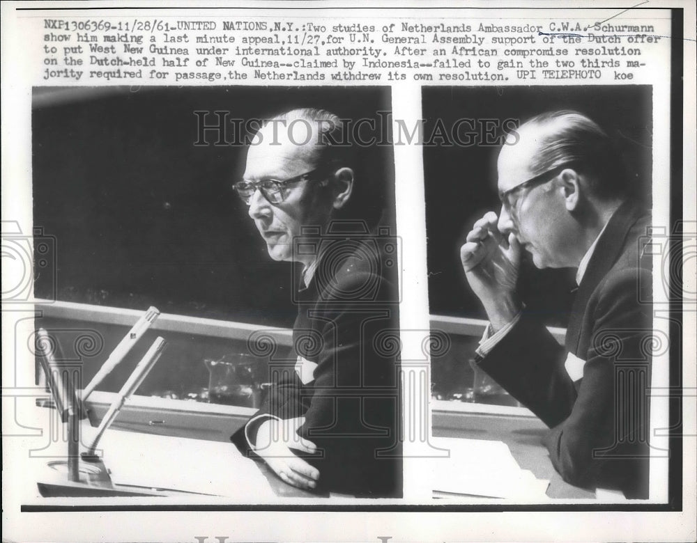 1961 UN in NYC, Netherlands Amb. C.W.A. Schurmann  - Historic Images