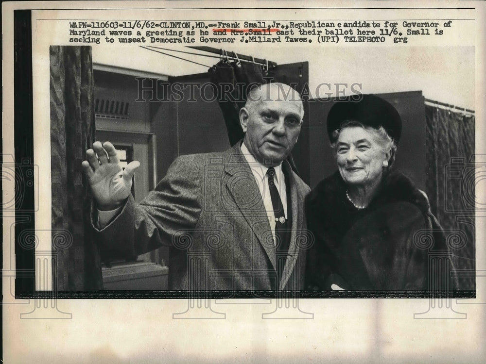1962 Press Photo Frank Small Junior candidate for governor with Mrs. Small - Historic Images
